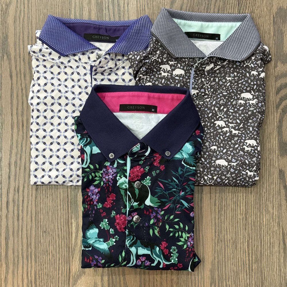 Greyson Golf Polo Mens Medium Performance Allover Print Shirt Lot of 3